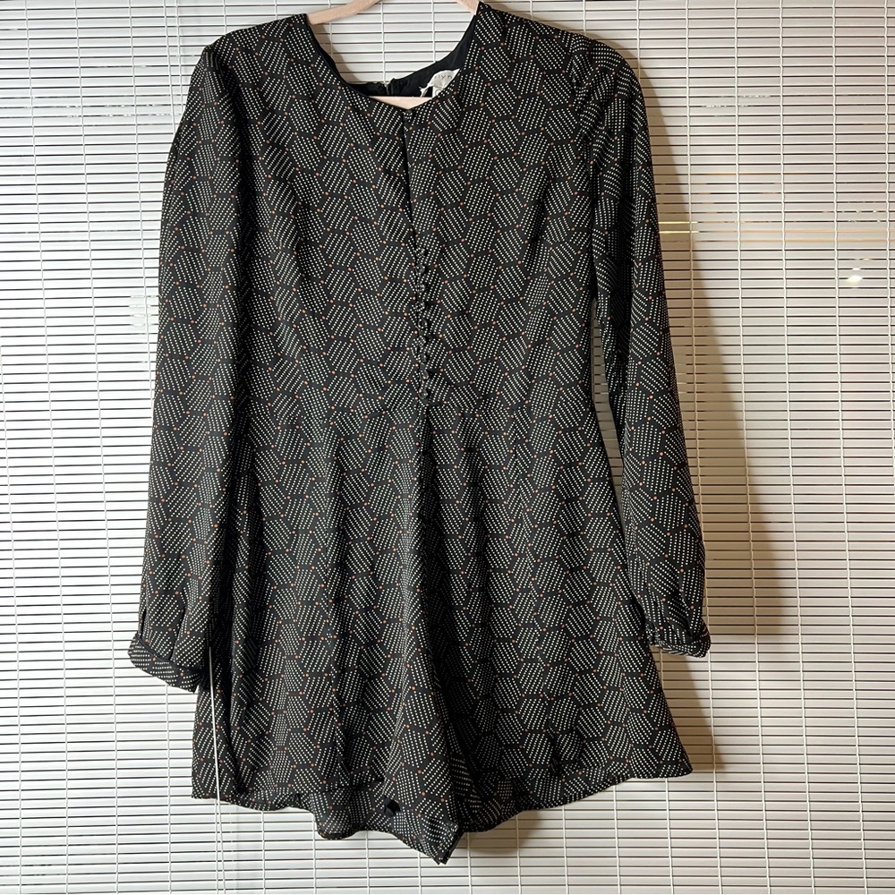 Anthropologie Chic Black and Gray Geometric Romper